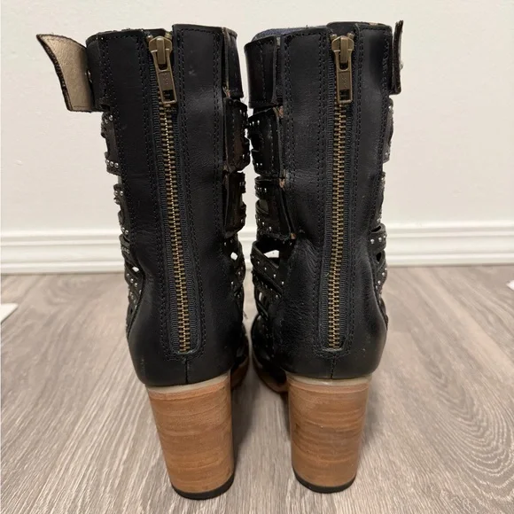 Freebird Lotus Studded Black and Brown Women's Heeled Sandals - Picture 5 of 11